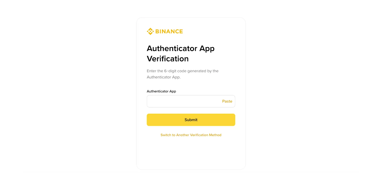 Binance Authenticator təsdiqində cihazda yaradılan altırəqəmli kodun daxil edilməsi ekranı