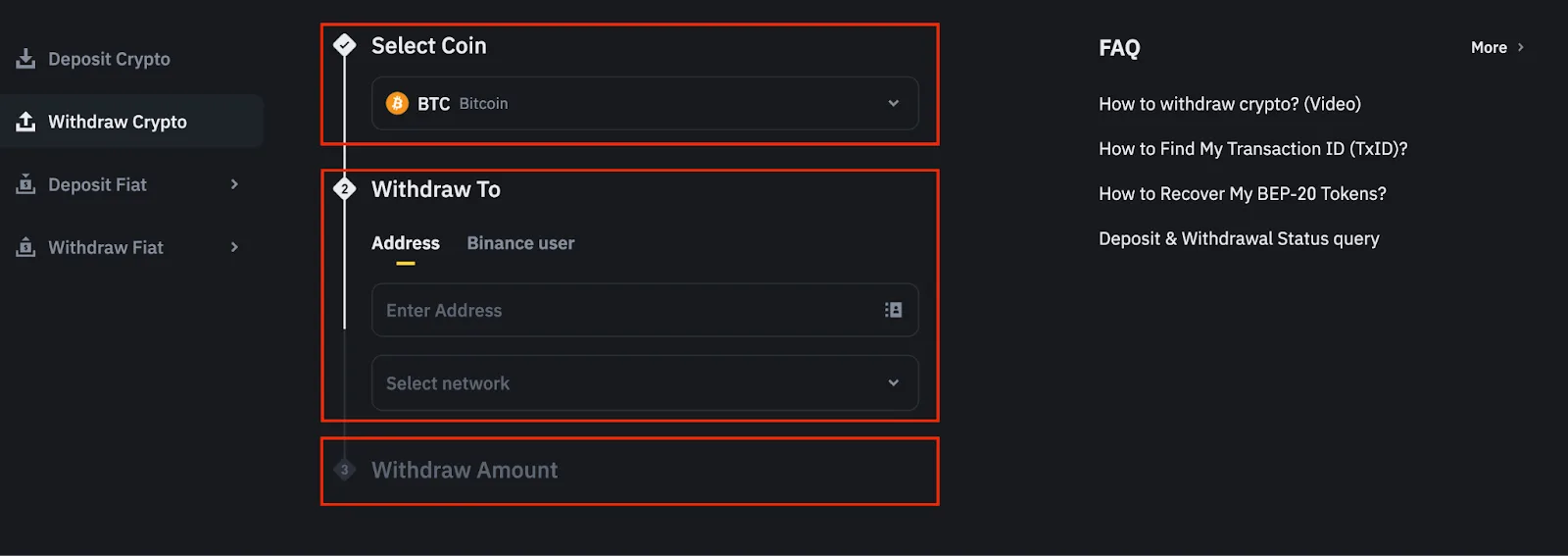 Binance çıxarış bələdçisi: ünvan, şəbəkə, alınan məbləğ və TxID