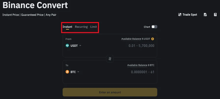 Binance Convert: təklif, alınan məbləğ, spred və Spot müqayisəsi