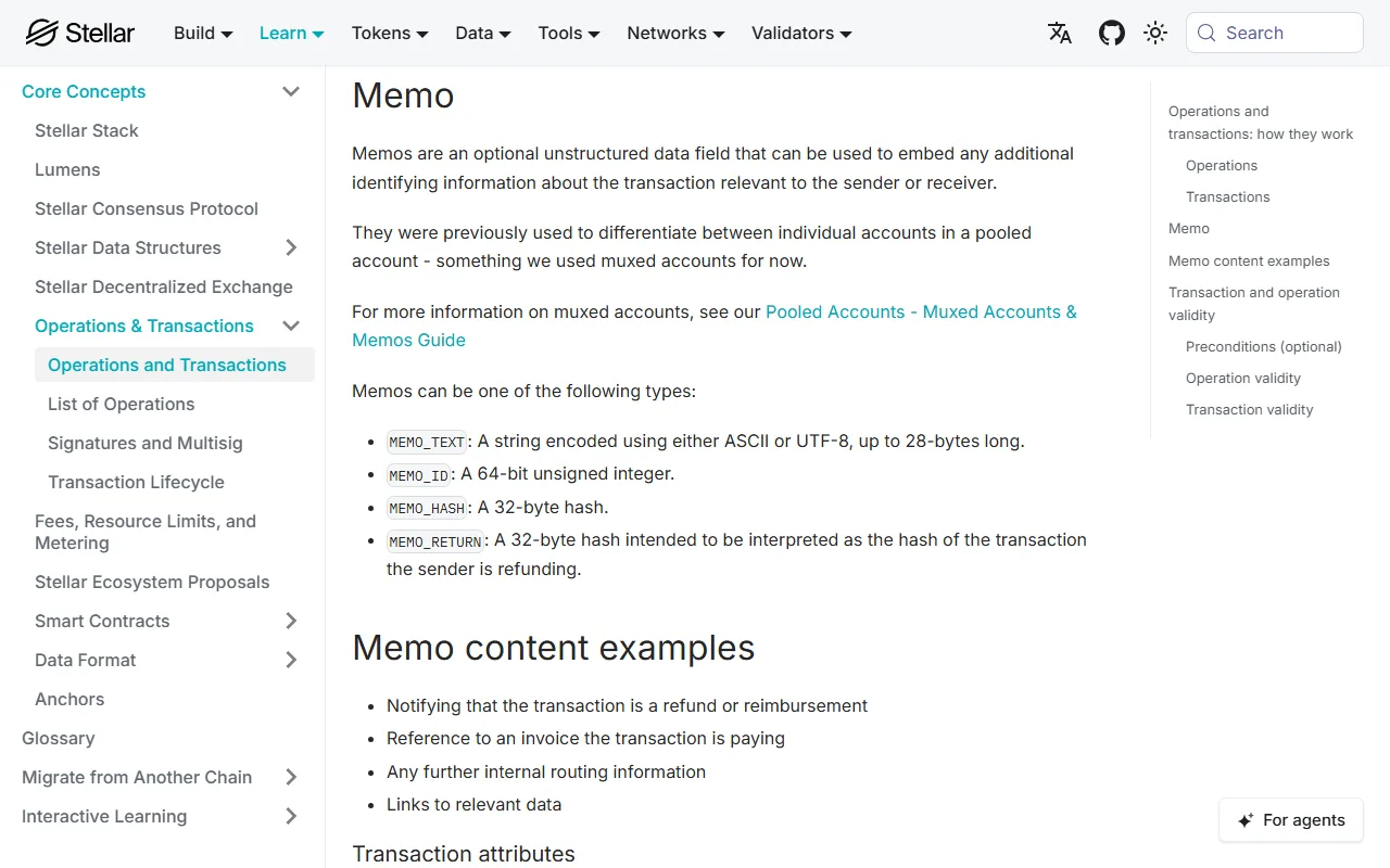 Stellar rəsmi sənədlərinin Memo bölməsi: memo tərifi və MEMO_TEXT, MEMO_ID, MEMO_HASH, MEMO_RETURN növlərinin siyahısı