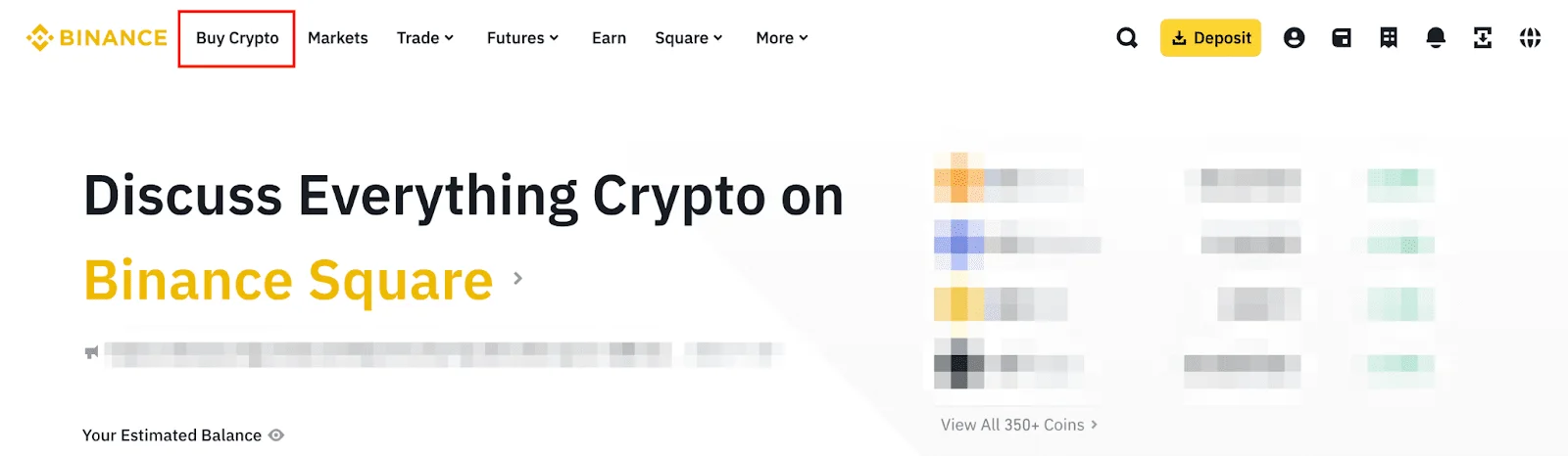 Binance Buy Crypto bölməsinin real giriş ekranı; şəxsi hesab məlumatı göstərilmir
